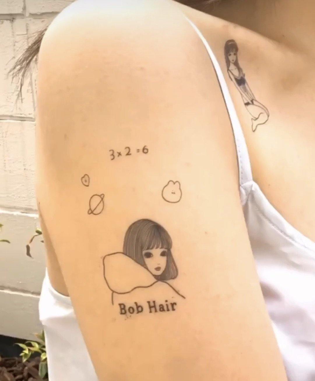 腕に数字や人のイラストのタトゥーシール