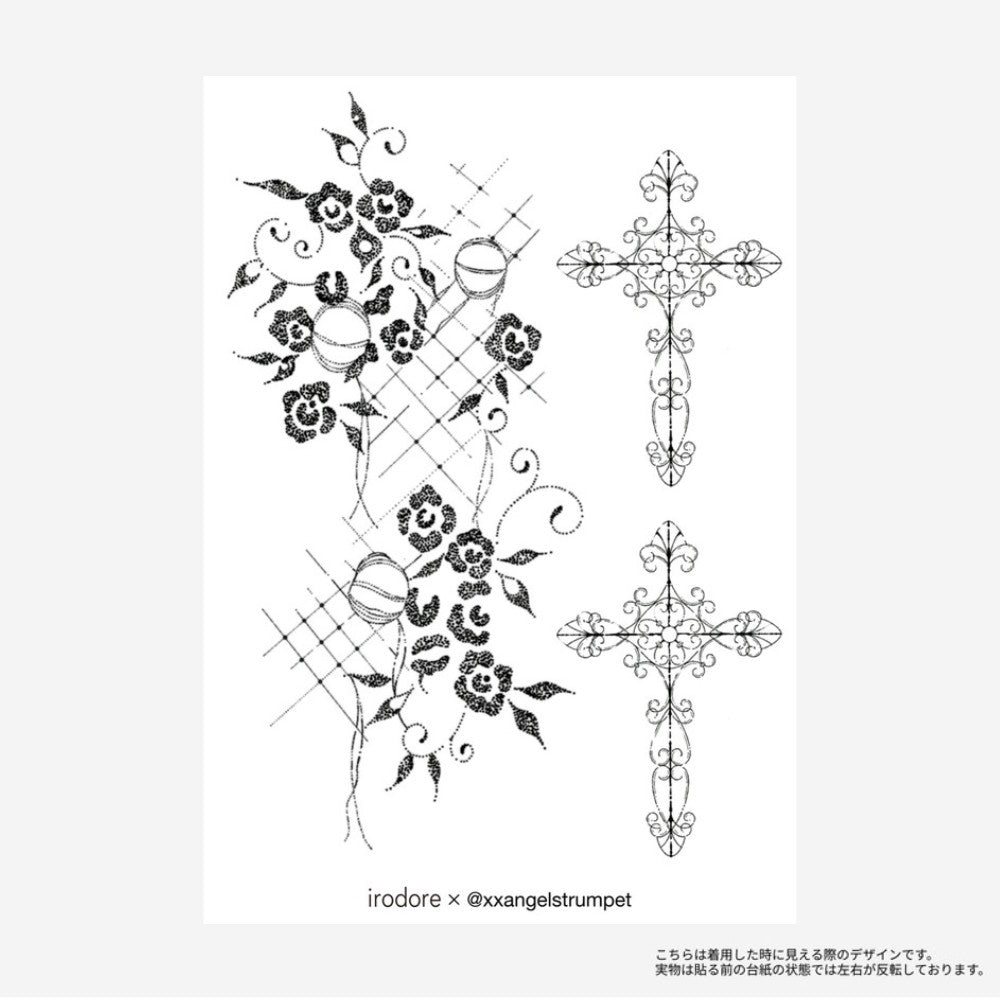 Flower & Cross - xxangelstrumpet タトゥーシール シート画像