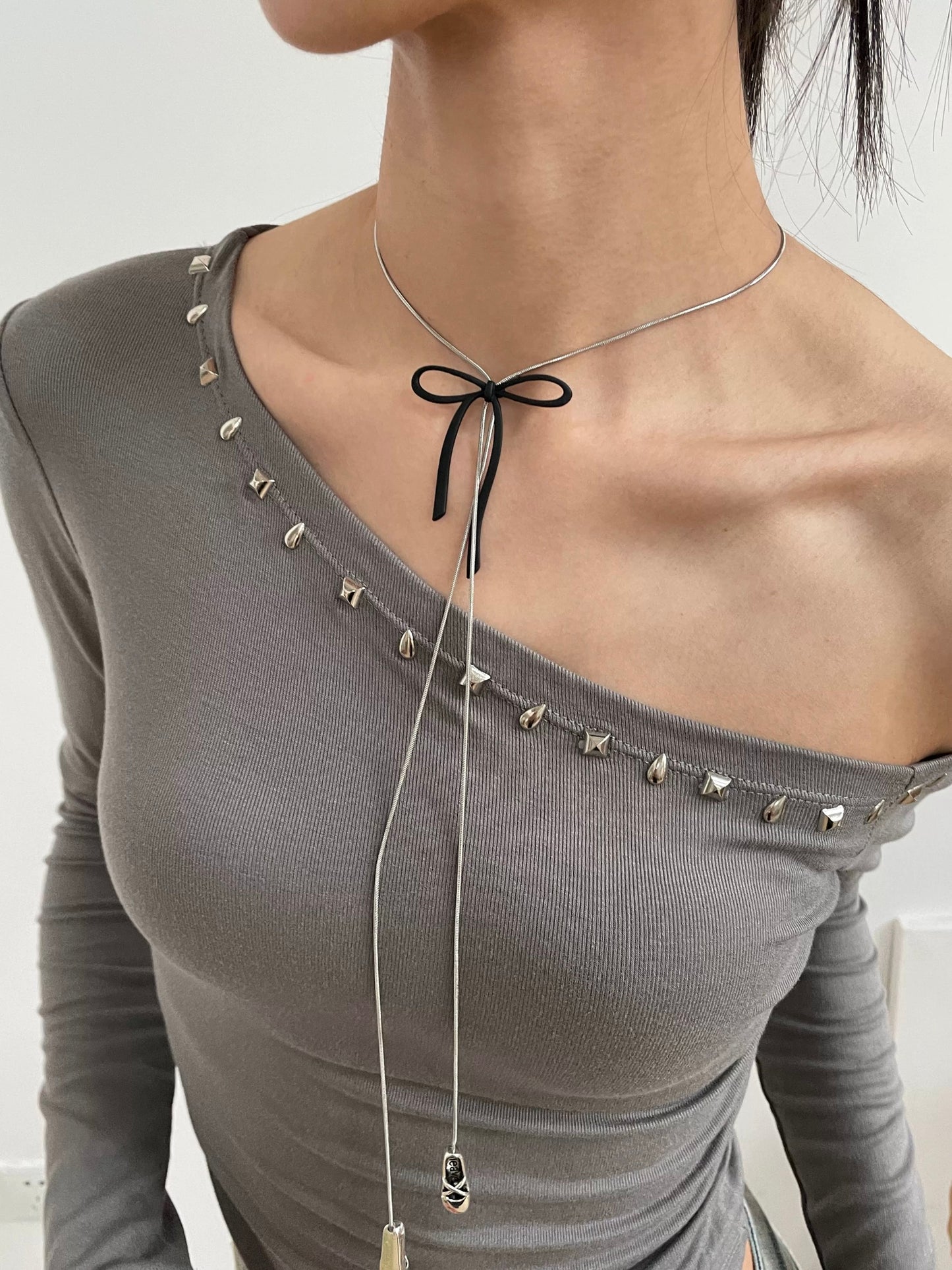 ribbon & ballet shoes long necklace [ID: not1237]