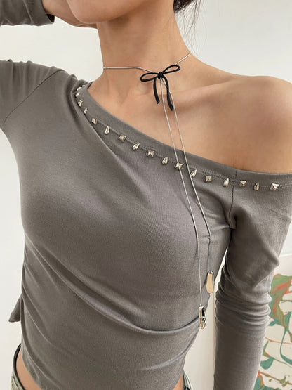 ribbon & ballet shoes long necklace [ID: not1237]