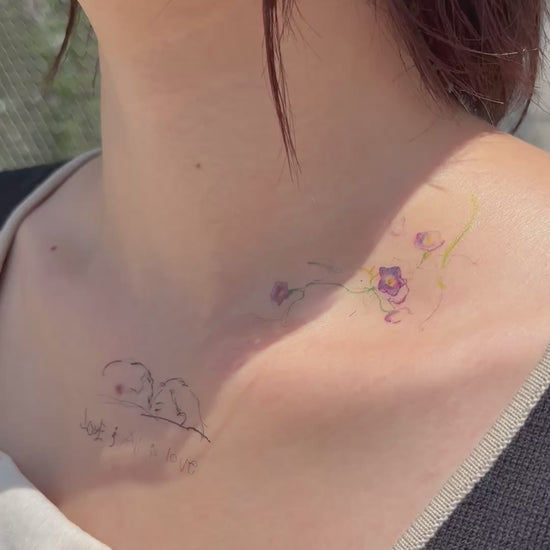 Crayon drawing - 6_tattoo_ 着画動画 鎖骨 花