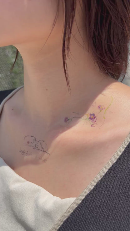 Crayon drawing - 6_tattoo_ 着画動画 鎖骨 花