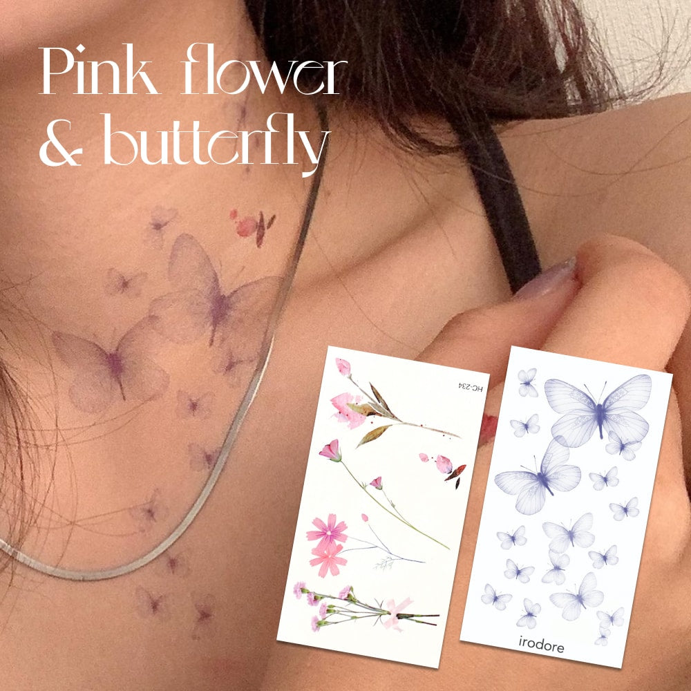 Pink flower & butterfly - 2枚セット [ID: spa1130]